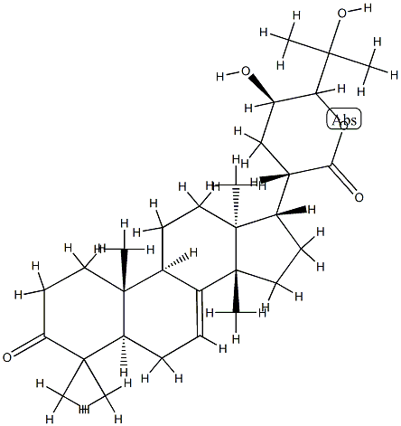 (13α,14β,17α,20S,23R)-23,24,25-Trihydroxy-3-oxolanost-7-en-21-oic acid δ-lactone结构式