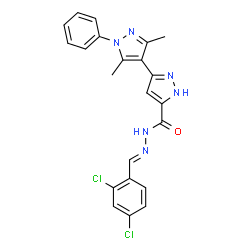 (E)-N-(2,4-dichlorobenzylidene)-3,5-dimethyl-1-phenyl-1H,1H-[3,4-bipyrazole]-5-carbohydrazide结构式