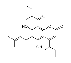 5,7-Dihydroxy-6-(3-methyl-2-butenyl)-8-(2-methyl-1-oxobutyl)-4-(1-methylpropyl)-2H-1-benzopyran-2-one Structure