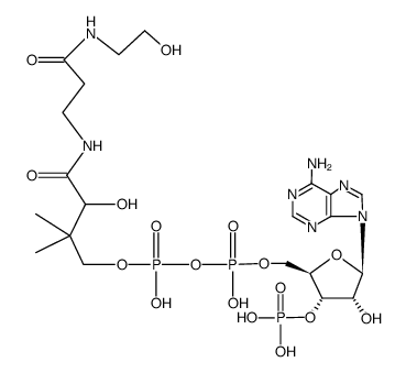 O5'-(1,2-dihydroxy-2-{3-hydroxy-3-[2-(2-hydroxy-ethylcarbamoyl)-ethylcarbamoyl]-2,2-dimethyl-propoxy}-diphosphoryl)-O3'-phosphono-adenosine结构式