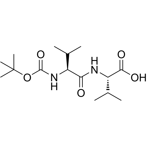 (S)-2-((S)-2-((叔丁氧羰基)氨基)-3-甲基丁酰胺基)-3-甲基丁酸结构式