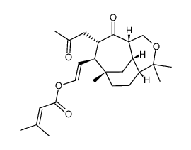 3-Methyl-2-butenoic acid [(E)-2-[(4aS,9aS)-decahydro-3,3,6-trimethyl-9-oxo-8α-(2-oxopropyl)-4α,6α-ethanocyclohepta[c]pyran-7β-yl]vinyl] ester structure