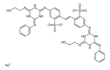 sodium 4,4'-bis[[6-anilino-4-[(2-hydroxyethyl)amino]-1,3,5-triazin-2-yl]amino]stilbene-2,2'-disulphonate structure