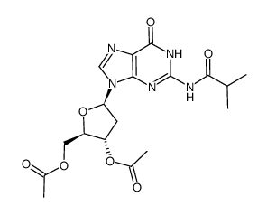 Acetic acid (2R,3S,5R)-2-acetoxymethyl-5-(2-isobutyrylamino-6-oxo-1,6-dihydro-purin-9-yl)-tetrahydro-furan-3-yl ester Structure