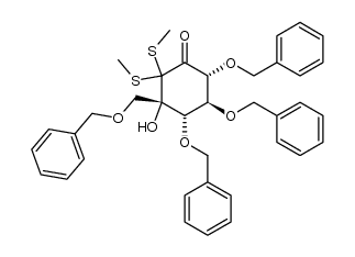 (1S)-(1(OH),2,4/1,3)-2,3,4-Tri-O-benzyl-1-C-[(benzyloxy)methyl]-5-oxo-6,6-bis(methylthio)-1,2,3,4-cyclohexanetetrol Structure