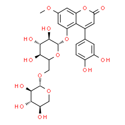 4-(3,4-二羟基苯基)-7-甲氧基-5-[(6-O-β-D-氧吡喃基-β-D-吡喃葡萄糖基)氧基]-2H-1-苯并吡喃-2-酮结构式