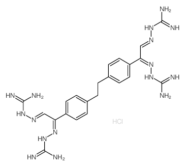 2-[[(2Z)-1-[4-[2-[4-[N-(diaminomethylideneamino)-C-[(Z)-(diaminomethylidenehydrazinylidene)methyl]carbonimidoyl]phenyl]ethyl]phenyl]-2-(diaminomethylidenehydrazinylidene)ethylidene]amino]guanidine Structure