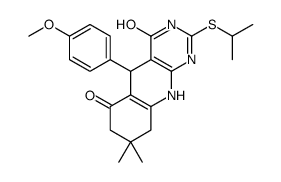 5-(4-methoxyphenyl)-8,8-dimethyl-2-propan-2-ylsulfanyl-5,7,9,10-tetrahydro-1H-pyrimido[4,5-b]quinoline-4,6-dione结构式