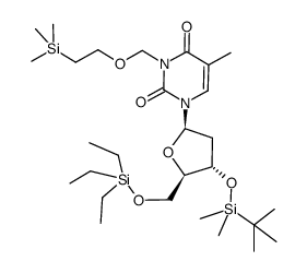 N3-trimethylsilylethoxymethyl-3'-O-tert-butyldimethylsilyl-5'-O-triethylsilylthymidine结构式