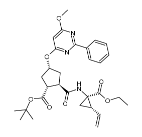 2-(1-ethoxycarbonyl-2-vinyl-cyclopropylcarbamoyl)-4-(6-methoxy-2-phenyl-pyrimidin-4-yloxy)-cyclopentanecarboxylic acid tert-butyl ester Structure
