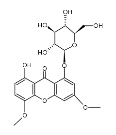 1-(β-D-glucopyranosyloxy)-8-hydroxy-3,5-dimethoxy-9H-xanthen-9-one结构式