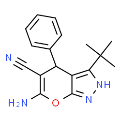 6-amino-3-tert-butyl-4-phenyl-1,4-dihydropyrano[2,3-c]pyrazole-5-carbonitrile Structure