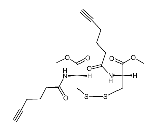 dimethyl 3,3'-disulfanediyl(2R,2'R)-bis(2-(hex-5-ynamido)propanoate)结构式