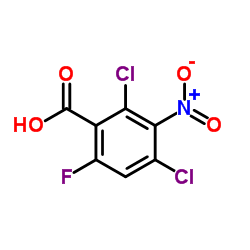 2,4-Dichloro-6-fluoro-3-nitrobenzoic acid结构式
