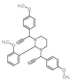 2-[3-[cyano-(4-methoxyphenyl)methyl]-2-(2-methoxyphenyl)-1,3-diazinan-1-yl]-2-(4-methoxyphenyl)acetonitrile structure