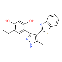 4-(4-(benzo[d]thiazol-2-yl)-5-methyl-1H-pyrazol-3-yl)-6-ethylbenzene-1,3-diol structure