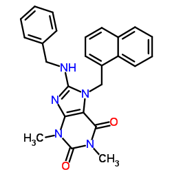 8-(Benzylamino)-1,3-dimethyl-7-(1-naphthylmethyl)-3,7-dihydro-1H-purine-2,6-dione Structure