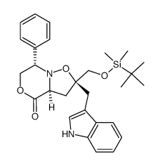 (2S,5S,8aS)-2-[(tert-butyl(dimethyl)silyloxy)methyl]-2-[(indol-3-yl)methyl]-2-(hydroxymethyl)-5-phenyl-1,5,6,8a-tetrahydro-3,7-dioxaindolizin-8(2H)-one Structure