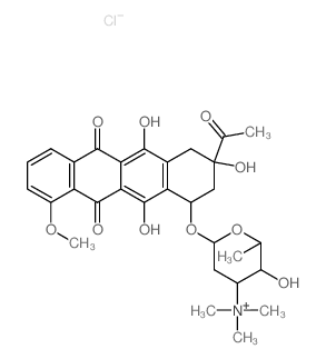 [6-[(3-acetyl-3,5,12-trihydroxy-10-methoxy-6,11-dioxo-2,4-dihydro-1H-tetracen-1-yl)oxy]-3-hydroxy-2-methyl-oxan-4-yl]-trimethyl-azanium Structure