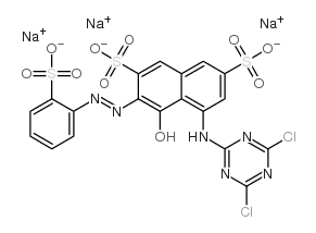 2,7-Naphthalenedisulfonicacid,5-[(4,6-dichloro-1,3,5-triazin-2-yl)amino]-4-hydroxy-3-[2-(2-sulfophenyl)diazenyl]-,sodium salt (1:3) structure