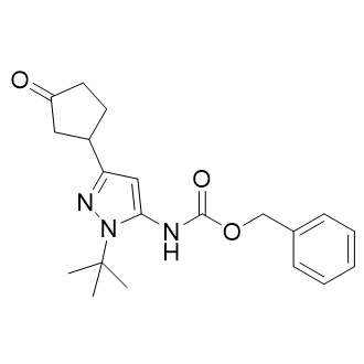 苄基(1-(叔丁基)-3-(3-氧代环戊基)-1H-吡唑-5-基)氨基甲酸酯结构式