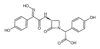 (3S,αR)-3-[[[(E)-Hydroxyimino](4-hydroxyphenyl)acetyl]amino]-α-(4-hydroxyphenyl)-2-oxo-1-azetidineacetic acid结构式