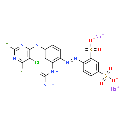 1,3-Benzenedisulfonic acid, 4-[[2-[(aminocarbonyl)amino]-4-[(5-chloro-2,6-difluoro-4-pyrimidinyl)amino ]phenyl]azo]-, disodium salt结构式