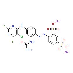 1,3-Benzenedisulfonic acid, 4-[[2-[(aminocarbonyl)amino]-4-[(5-chloro-2,6-difluoro-4-pyrimidinyl)amino ]phenyl]azo]-, disodium salt picture