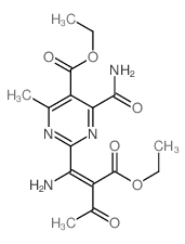 ethyl 2-(1-amino-2-ethoxycarbonyl-3-oxo-but-1-enyl)-4-carbamoyl-6-methyl-pyrimidine-5-carboxylate结构式