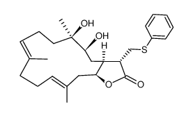 (3S,3aS,5S,6R,9E,13E,15aS)-5,6-dihydroxy-6,10,14-trimethyl-3-((phenylthio)methyl)-3a,4,5,6,7,8,11,12,15,15a-decahydrocyclotetradeca[b]furan-2(3H)-one Structure