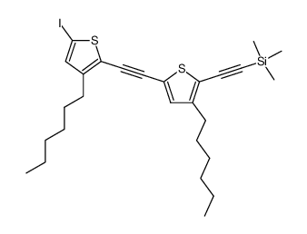 [3-Hexyl-5-(3-hexyl-5-iodo-thiophen-2-ylethynyl)-thiophen-2-ylethynyl]-trimethyl-silane Structure