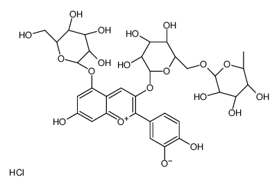 (2R,3R,4R,5R,6S)-2-[[(2R,3S,4S,5R,6S)-6-[2-(3,4-dihydroxyphenyl)-7-hydroxy-5-[(2S,3R,4S,5S,6R)-3,4,5-trihydroxy-6-(hydroxymethyl)oxan-2-yl]oxychromenylium-3-yl]oxy-3,4,5-trihydroxyoxan-2-yl]methoxy]-6-methyloxane-3,4,5-triol,chloride结构式