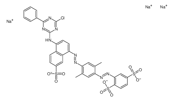 trisodium 2-[[4-[[4-[(4-chloro-6-phenyl-1,3,5-triazin-2-yl)amino]-7-sulphonato-1-naphthyl]azo]-2,5-dimethylphenyl]azo]benzene-1,4-disulphonate结构式