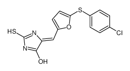 (5Z)-5-[[5-(4-chlorophenyl)sulfanylfuran-2-yl]methylidene]-2-sulfanylideneimidazolidin-4-one Structure