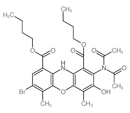 10H-Phenoxazine-1,9-dicarboxylicacid, 7-bromo-2-(diacetylamino)-3-hydroxy-4,6-dimethyl-, 1,9-dibutyl ester结构式