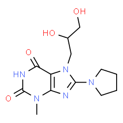 7-(2,3-dihydroxypropyl)-3-methyl-8-(pyrrolidin-1-yl)-3,7-dihydro-1H-purine-2,6-dione结构式