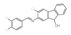3-chloro-2-[(3,4-dichlorophenyl)methylideneamino]-9H-fluoren-9-ol Structure