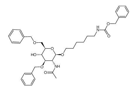 Carbamic acid, 6-2-(acetylamino)-2-deoxy-3,6-bis-O-(phenylmethyl)-.beta.-D-glucopyranosyloxyhexyl-, phenylmethyl ester结构式