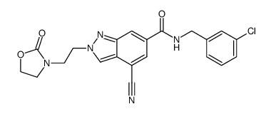 N-(3-Chlorobenzyl)-4-cyano-2-[2-(2-oxo-1,3-oxazolidin-3-yl)ethyl]-2H-indazole-6-carboxamide结构式