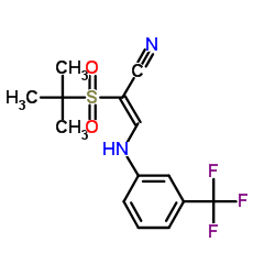 (2Z)-2-[(2-Methyl-2-propanyl)sulfonyl]-3-{[3-(trifluoromethyl)phenyl]amino}acrylonitrile Structure