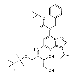 tert-butyl benzyl(5-(((2S,3S)-1-((tert-butyldimethylsilyl)oxy)-3,4-dihydroxybutan-2-yl)amino)-3-iso-propylpyrazolo[1,5-a]pyrimidin-7-yl)carbamate结构式