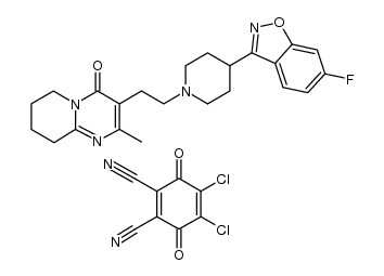4,5-dichloro-3,6-dioxocyclohexa-1,4-diene-1,2-dicarbonitrile compound with 3-(2-(4-(6-fluorobenzo[d]isoxazol-3-yl)piperidin-1-yl)ethyl)-2-methyl-6,7,8,9-tetrahydro-4H-pyrido[1,2-a]pyrimidin-4-one (1:1)结构式