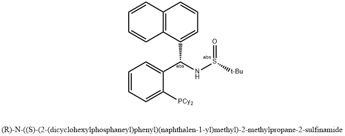 [S(R)]-N-[(S)-[2-(Dicyclohexylphosphino)phenyl]-1-naphthalenylmethyl]-2-methyl-2-propanesulfinamide Structure