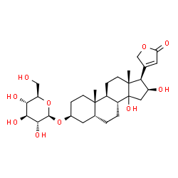 3β-(β-D-Glucopyranosyloxy)-14,16β-dihydroxy-5β,14β-carda-20(22)-enolide structure