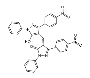 5,5'-bis-(4-nitro-phenyl)-2,2'-diphenyl-1,2,2',4'-tetrahydro-4,4'-methanylylidene-bis-pyrazol-3-one Structure