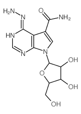 9-[3,4-dihydroxy-5-(hydroxymethyl)oxolan-2-yl]-5-hydrazinyl-2,4,9-triazabicyclo[4.3.0]nona-1,3,5,7-tetraene-7-carboxamide结构式