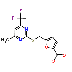 5-({[4-Methyl-6-(trifluoromethyl)-2-pyrimidinyl]sulfanyl}methyl)-2-furoic acid结构式