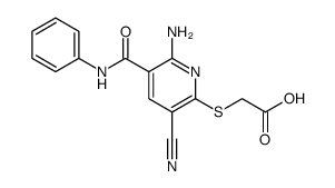 Acetic acid, 2-[[6-amino-3-cyano-5-[(phenylamino)carbonyl]-2-pyridinyl]thio] Structure