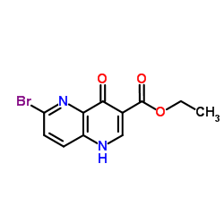 6-Bromo-4-hydroxy-[1,5]naphthyridine-3-carboxylic acid ethyl ester结构式