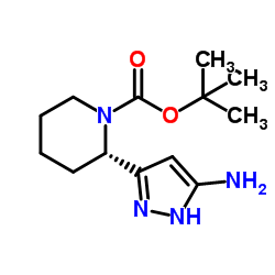 2-Methyl-2-propanyl (2S)-2-(5-amino-1H-pyrazol-3-yl)-1-piperidinecarboxylate结构式